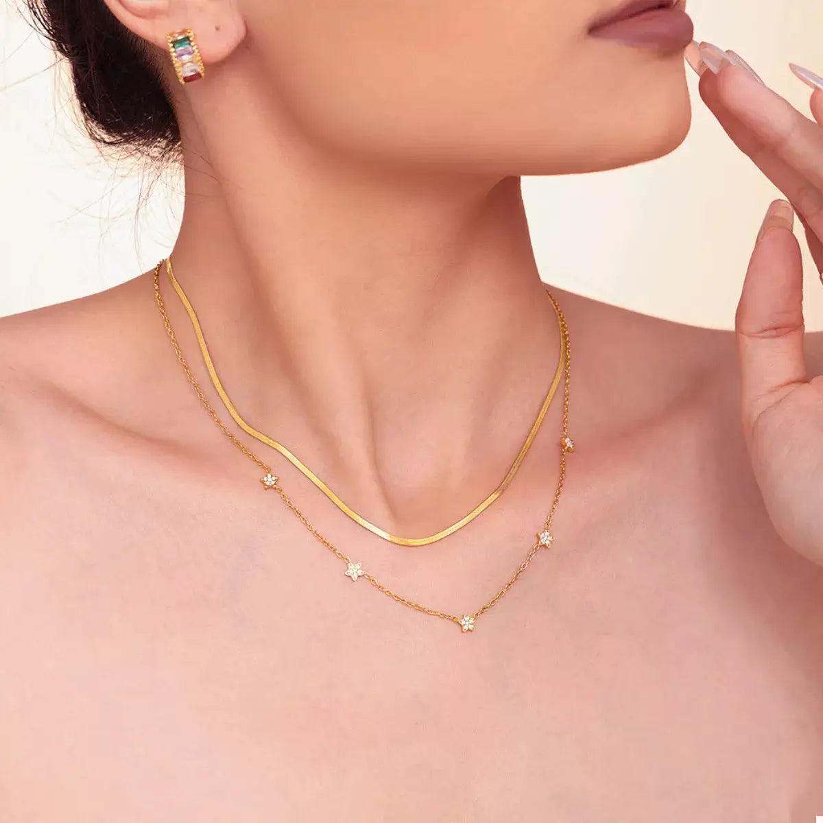 2-Piece 18K Gold-Plated Necklace with Zircon Accents by Trendsi