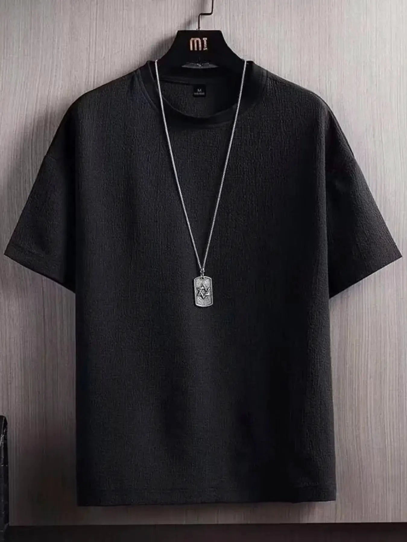 Men's Plus Size Textured Round Neck T-Shirt by Trendsi