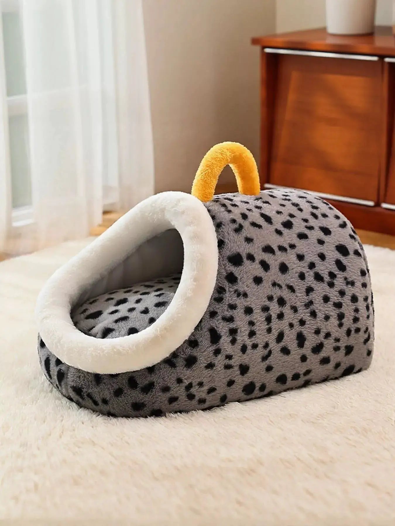 Cozy Polka Dot Pet Nest with Handle by Trendsi