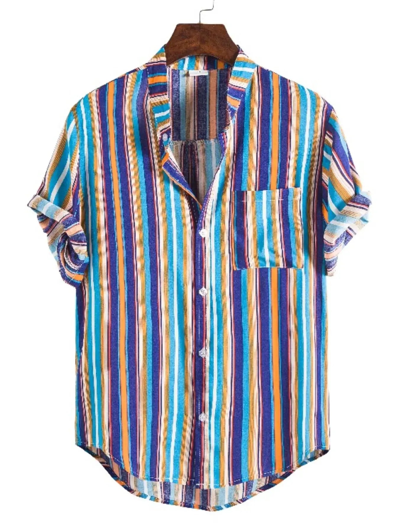Men's Plus Size Striped Button Up Short Sleeve Shirt by Trendsi