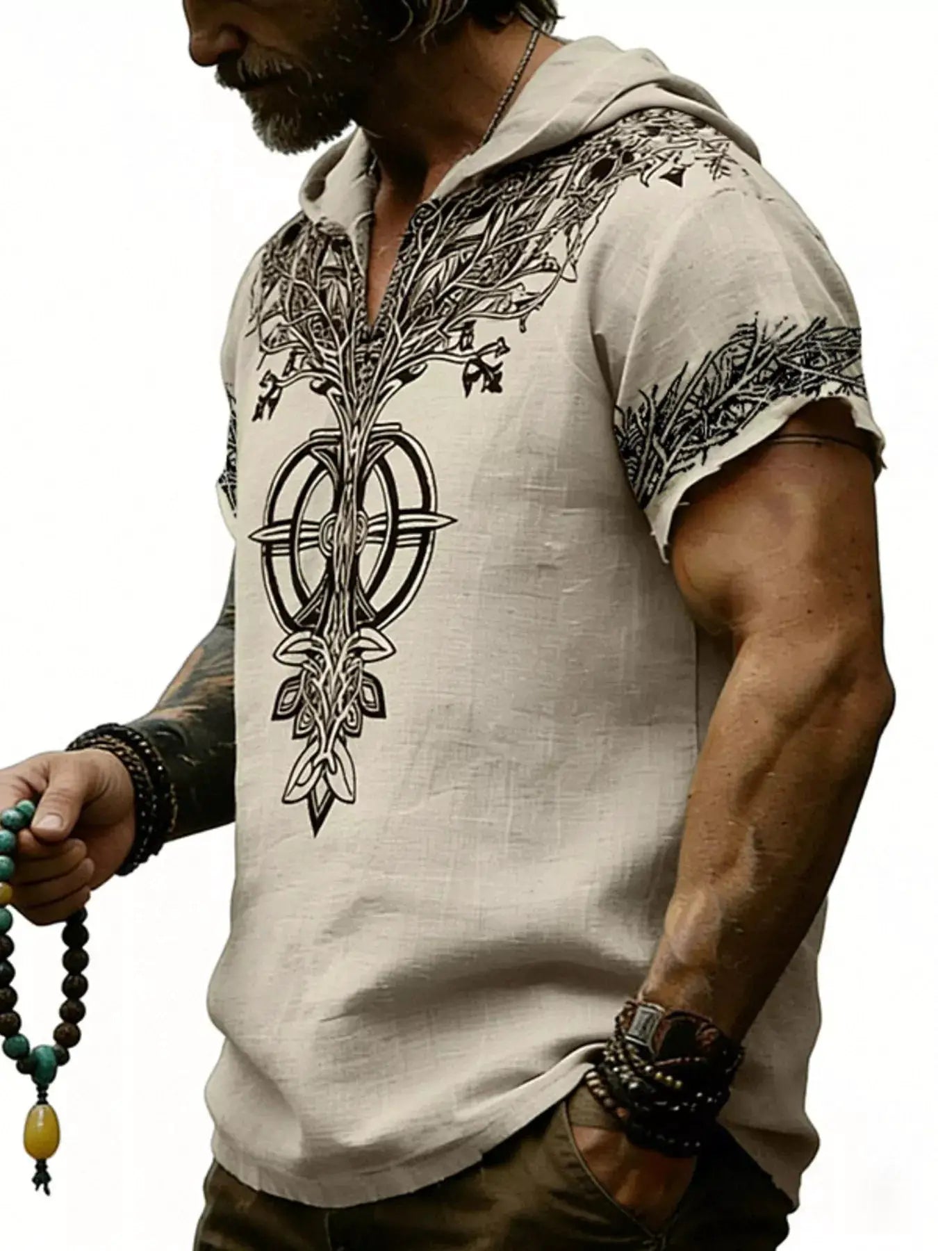 Men's Full Size Printed Hooded Short Sleeve Top Plus Size by Trendsi