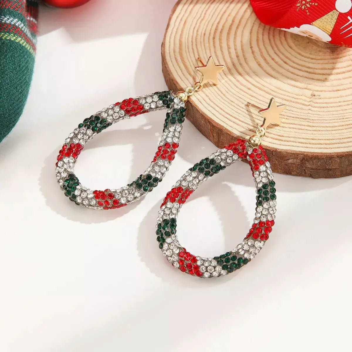 Christmas Rhinestone Teardrop Earrings by Trendsi