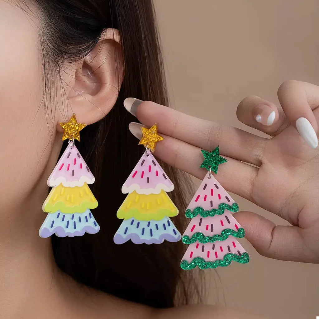 Christmas Tree Dangle Earrings by Trendsi