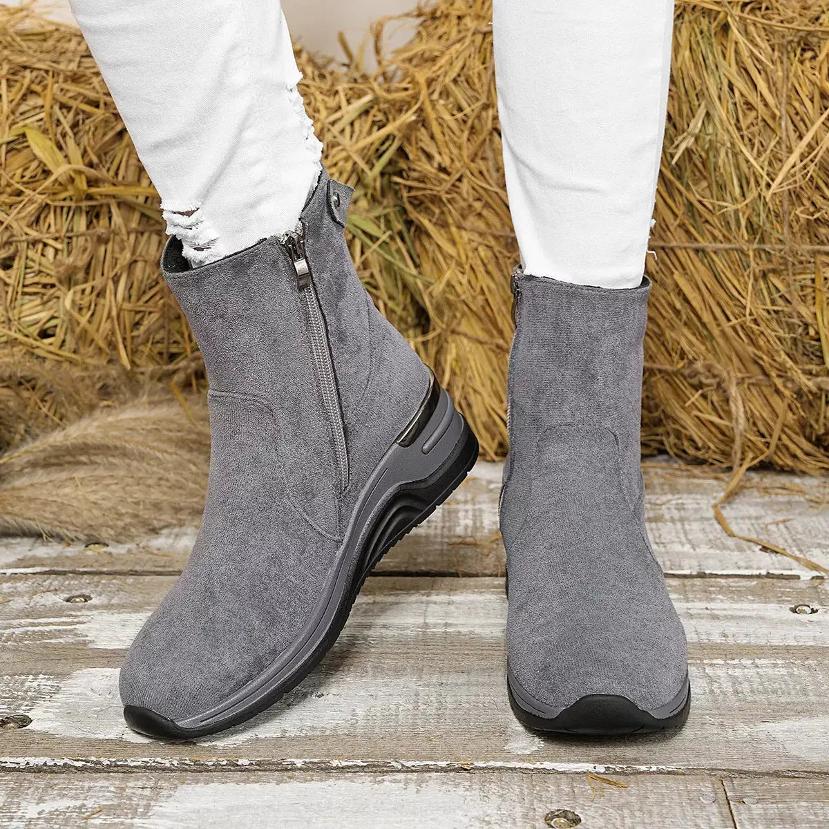 Suede Ankle Boots with Wedge Heel by Trendsi