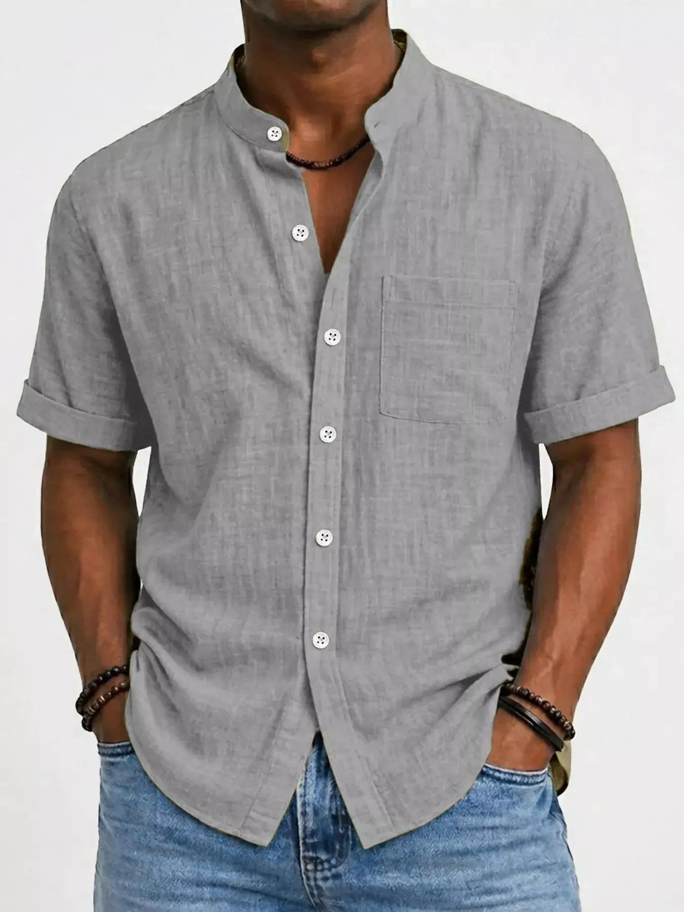 Men's Full Size Button Up Short Sleeve Shirt Plus Size by Trendsi