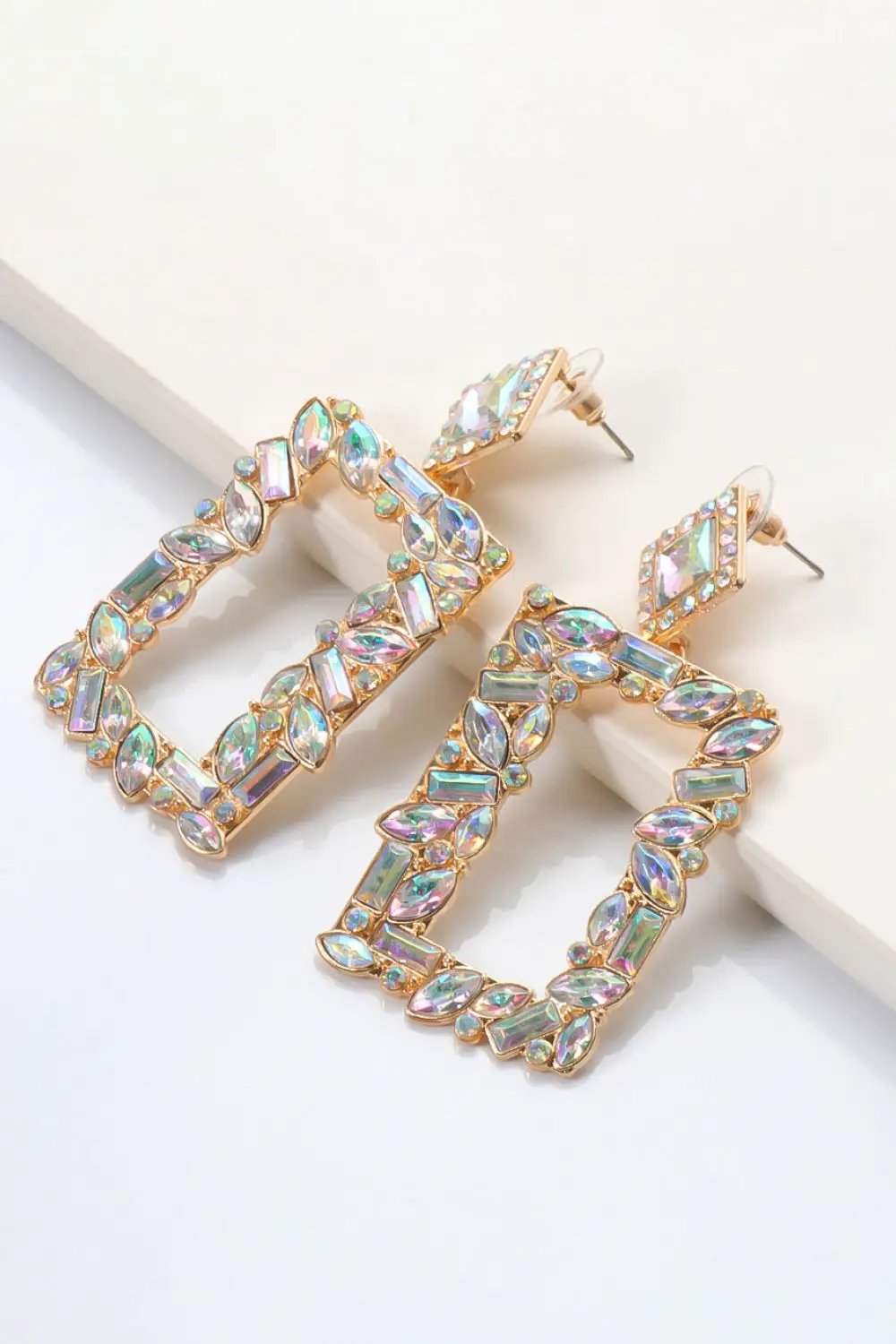 Square Shape Glass Stone Dangle Earrings by Trendsi