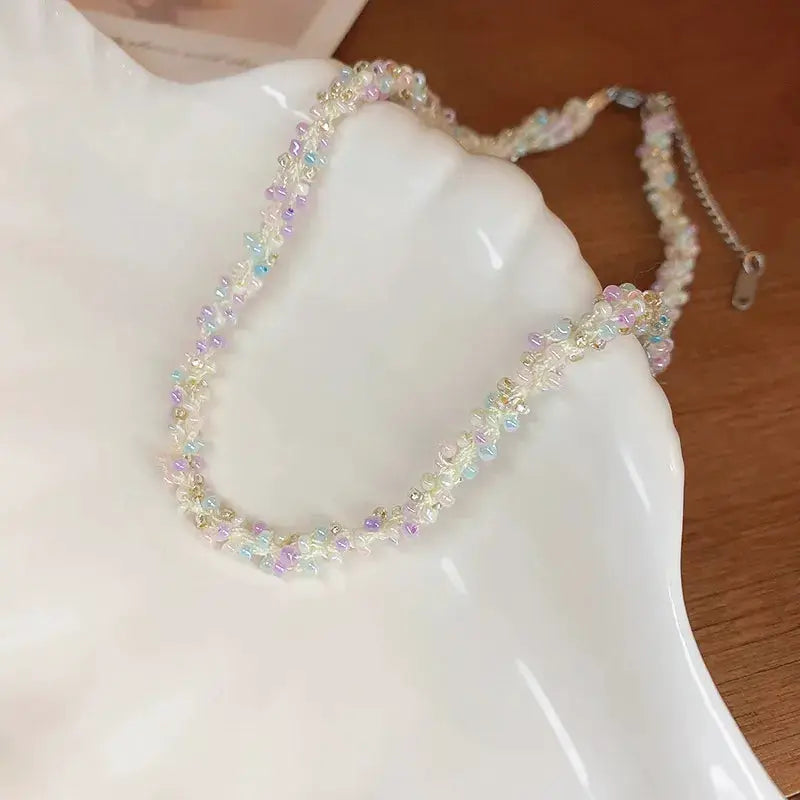 Titanium Steel Rice Bead Necklace by Trendsi