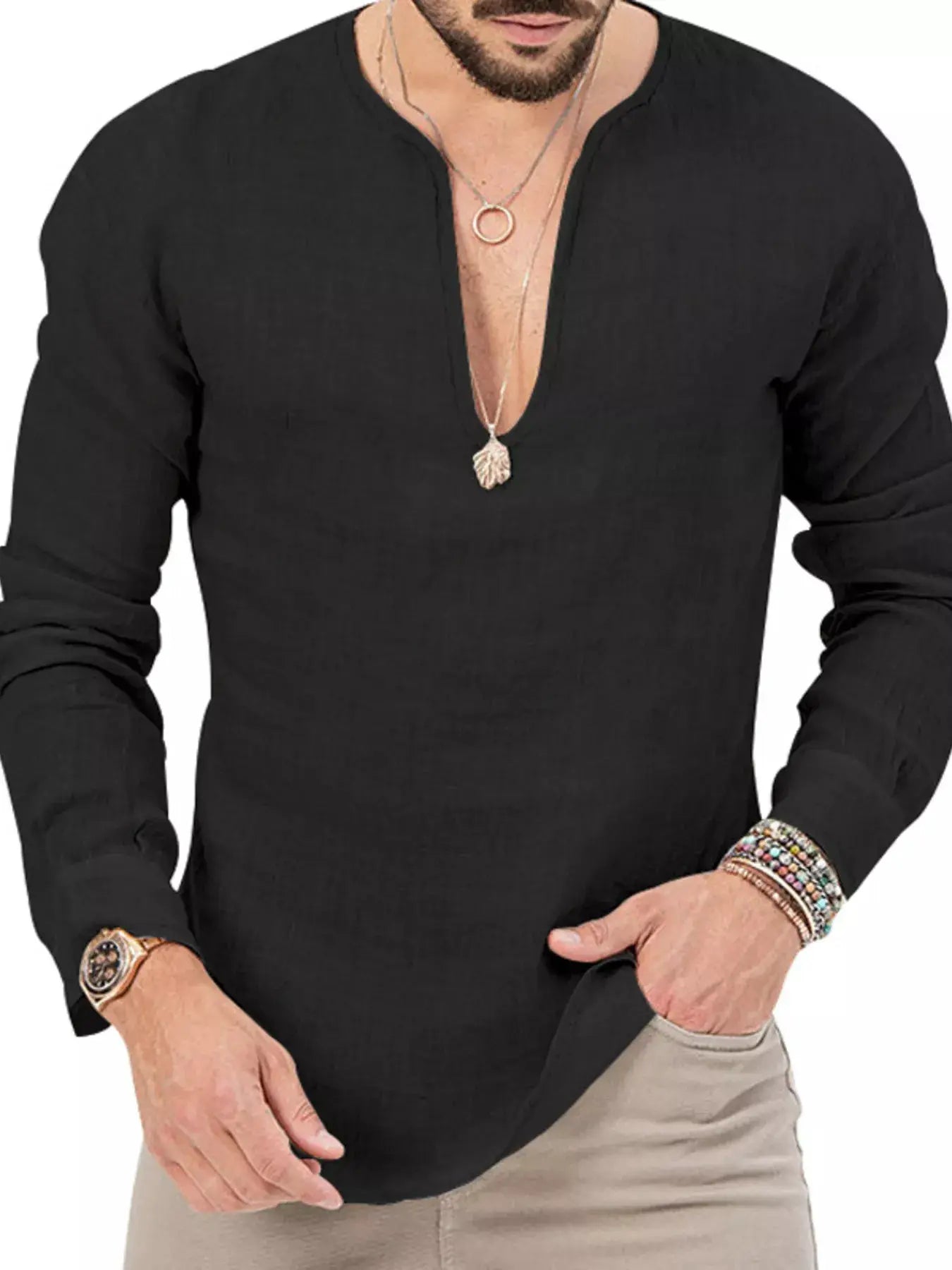 Men's Full Size Slim Fit Long Sleeve Blouse Plus Size by Trendsi