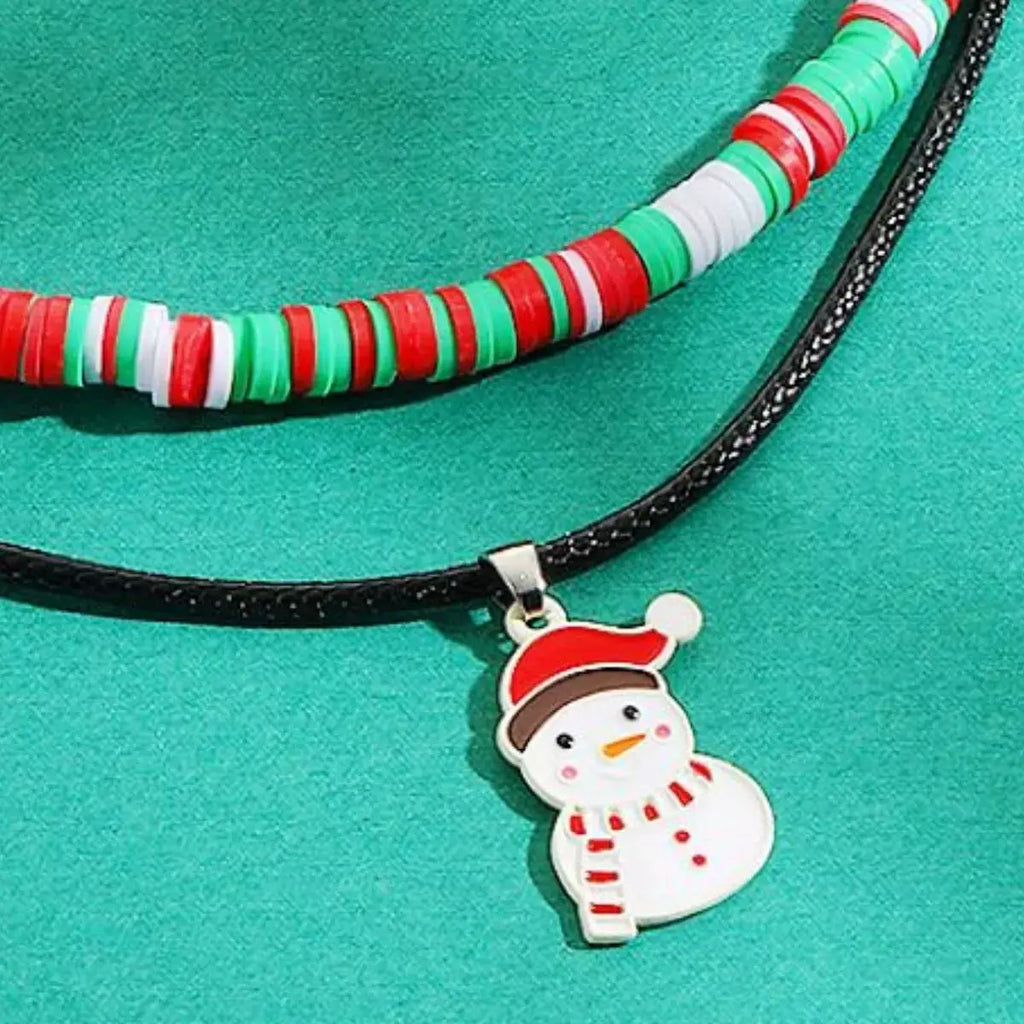 PU Leather Cord Necklace with Christmas Santa Pendant by Trendsi