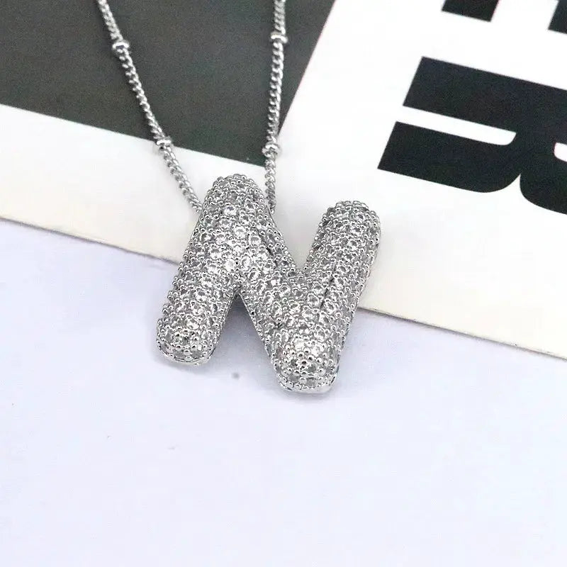Copper Inlaid Zircon Letter Pendant Necklace by Trendsi
