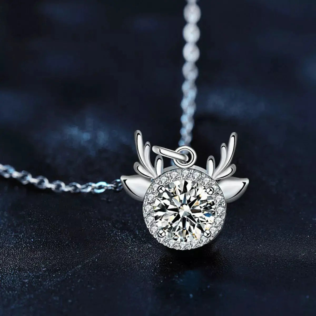 1 Carat Moissanite 925 Sterling Silver Deer Antler Pendant Necklace by Trendsi