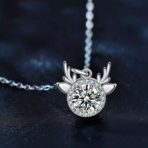 1 Carat Moissanite 925 Sterling Silver Deer Antler Pendant Necklace by Trendsi