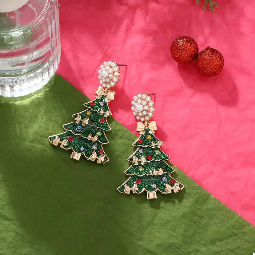 Christmas Tree Bow Earrings by Trendsi