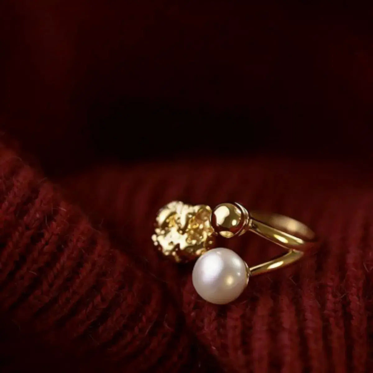 18K Gold-Plated Pearl Open Ring by Trendsi