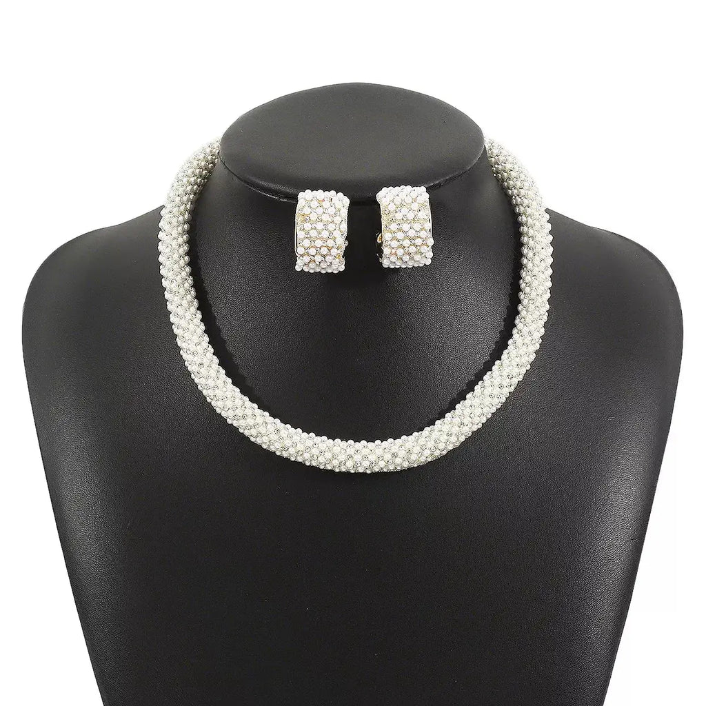 Pearl Embellished Earrings and Necklace Jewelry Set by Trendsi