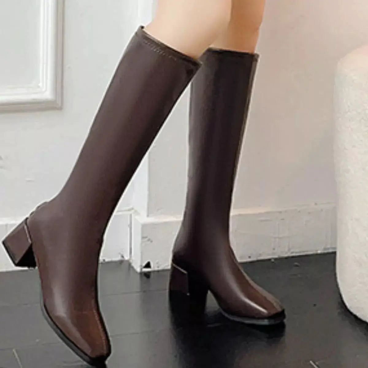 Square Toe Block Heels Boots by Trendsi