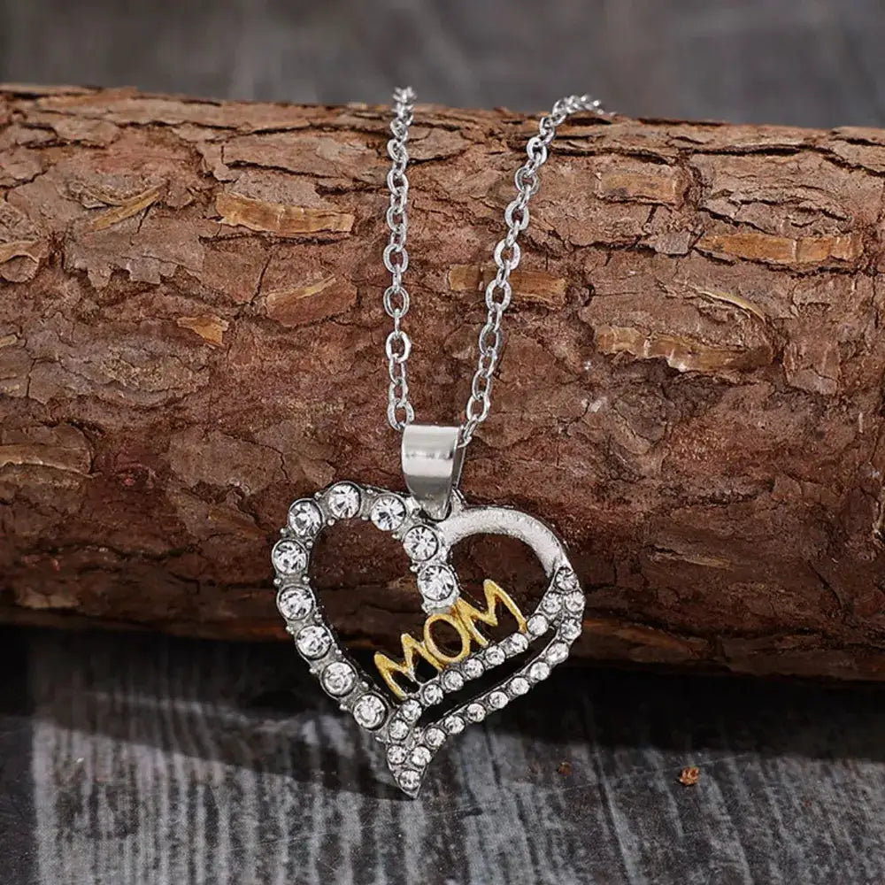 Alloy Inlaid Zircon Heart Pendant Necklace by Trendsi