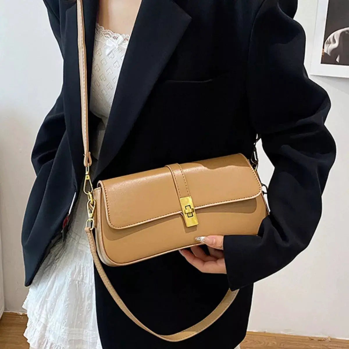 Rectangular Crossbody Bag with Golden Buckle by Trendsi