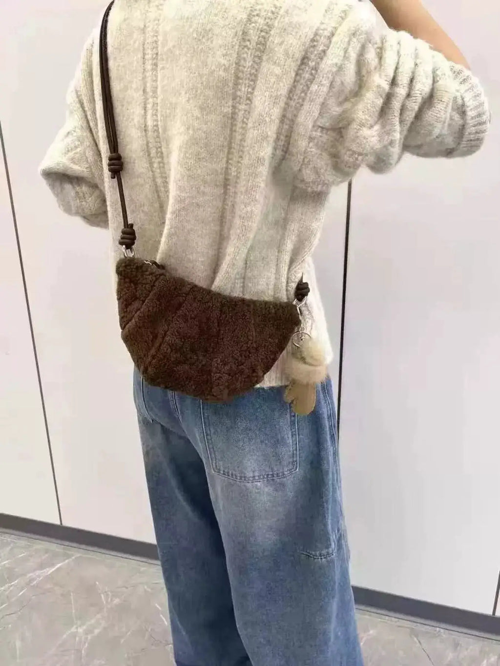 Knot Strap Furry Crossbody Bag by Trendsi