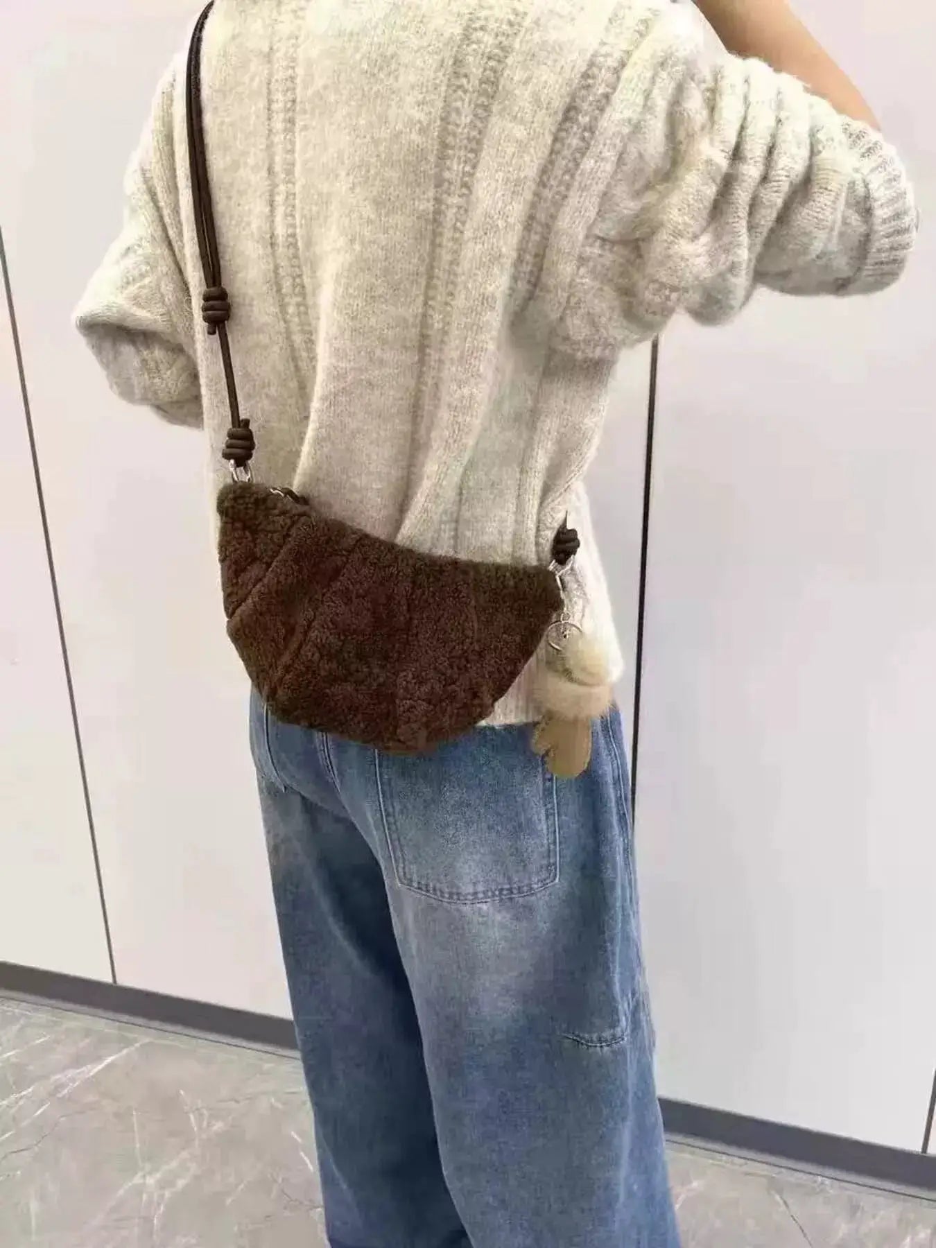 Knot Strap Furry Crossbody Bag by Trendsi