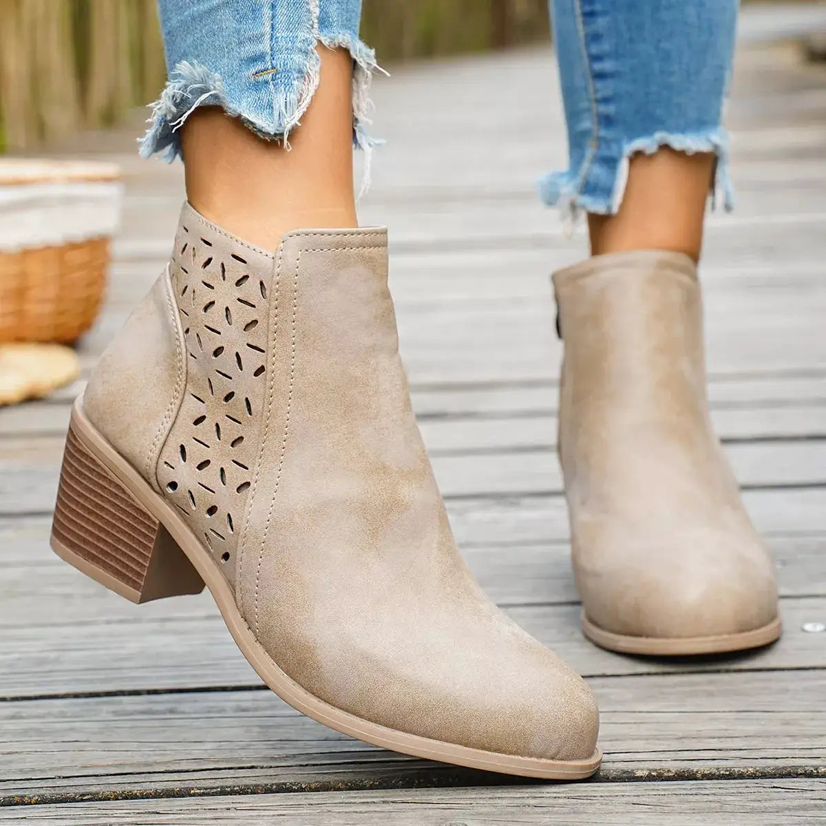 Round Toe Block Heels Boots by Trendsi