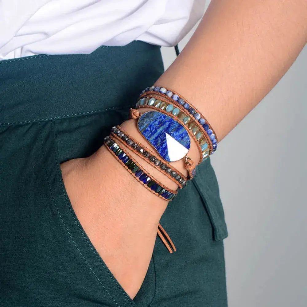Lapis Lazuli Layered Bracelet by Trendsi