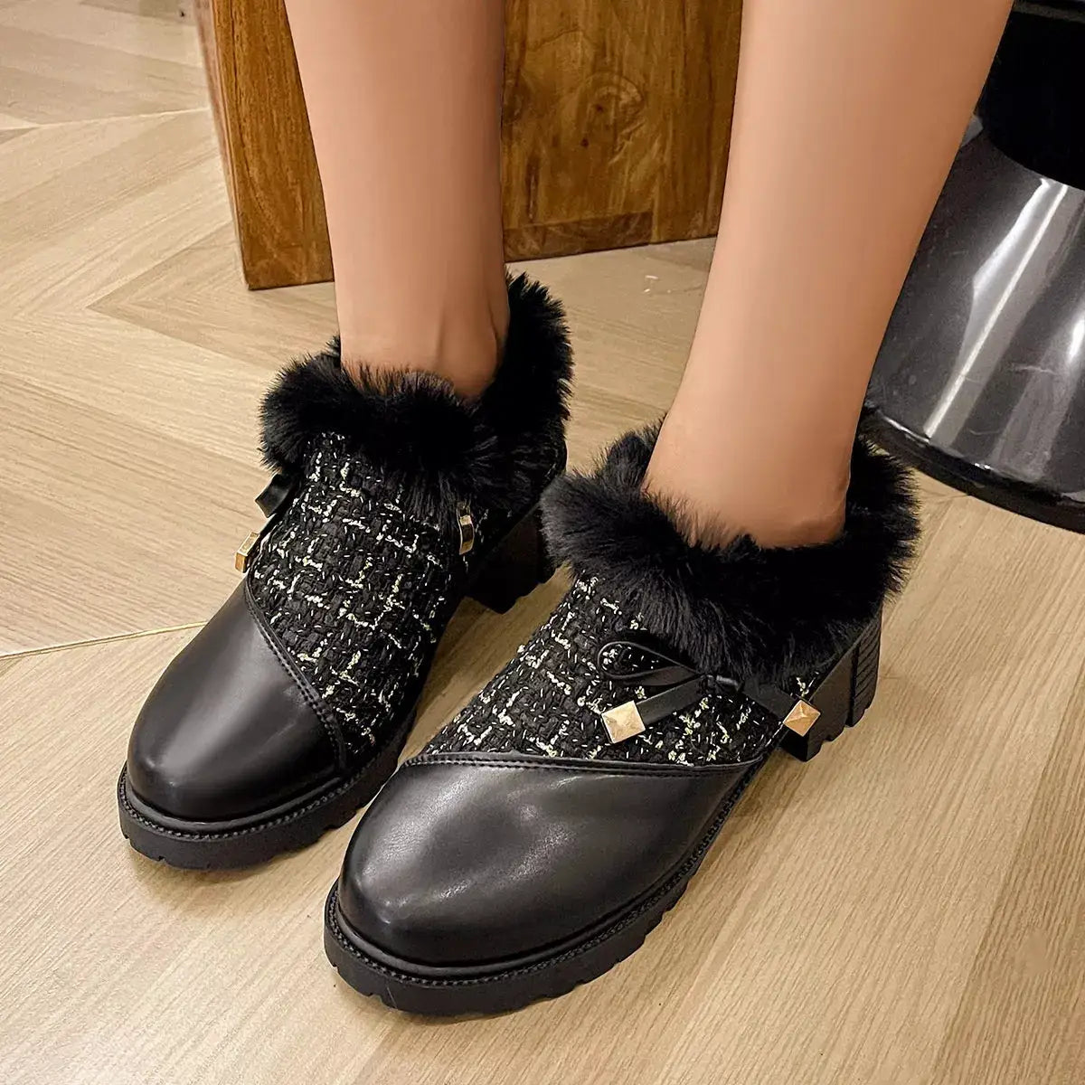 Round Toe Block Heels Boots by Trendsi