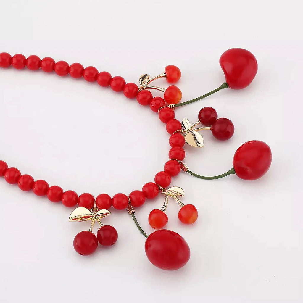 Cherry Beaded Charm Necklace by Trendsi