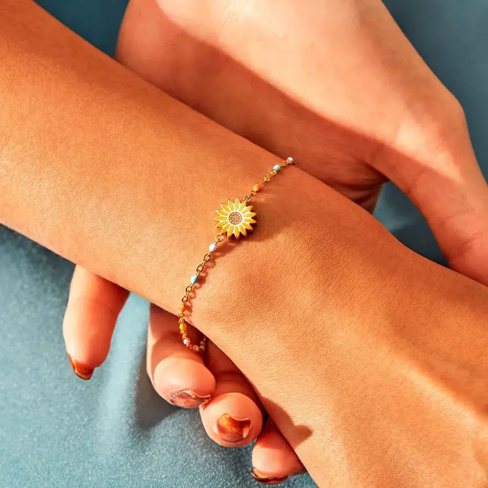 Sunflower Shape 18K Gold-Plated Bead Bracelet by Trendsi