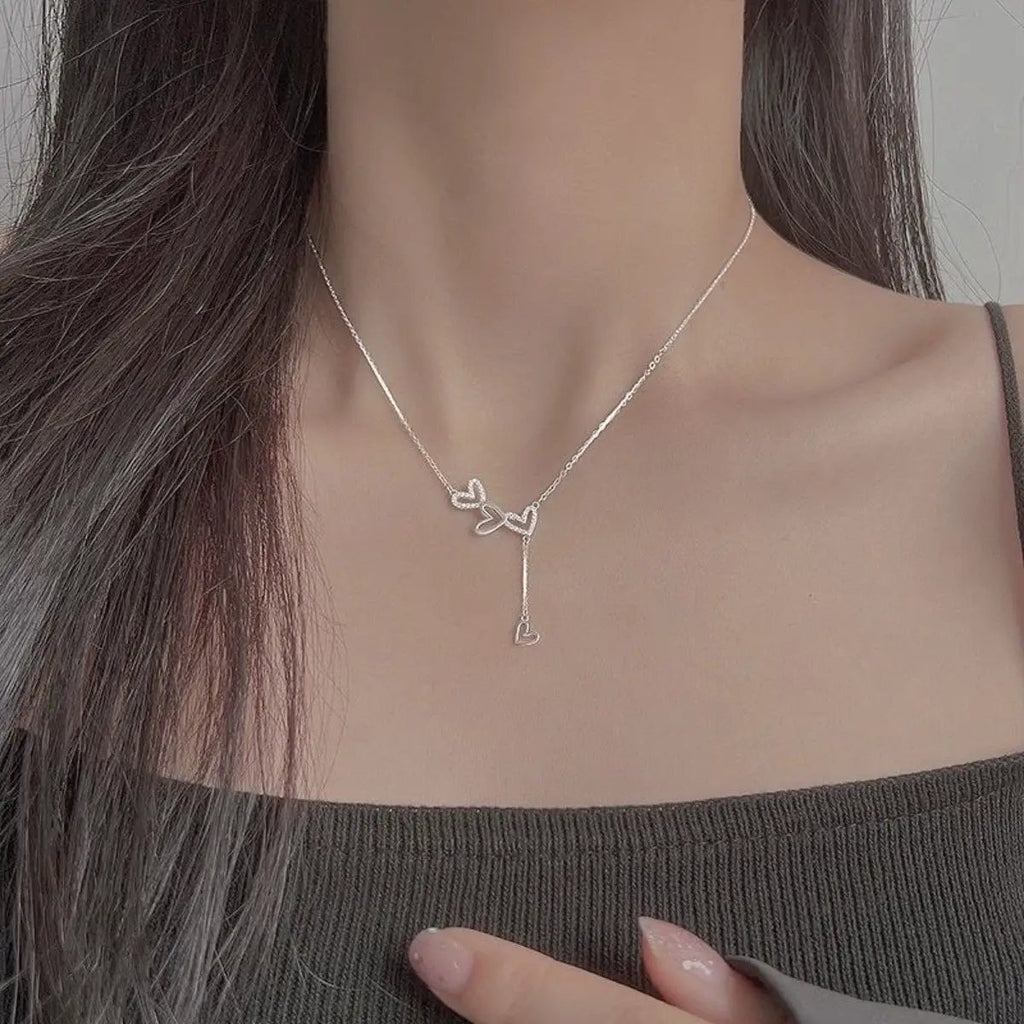 925 Sterling Silver Heart Y-Necklace by Trendsi