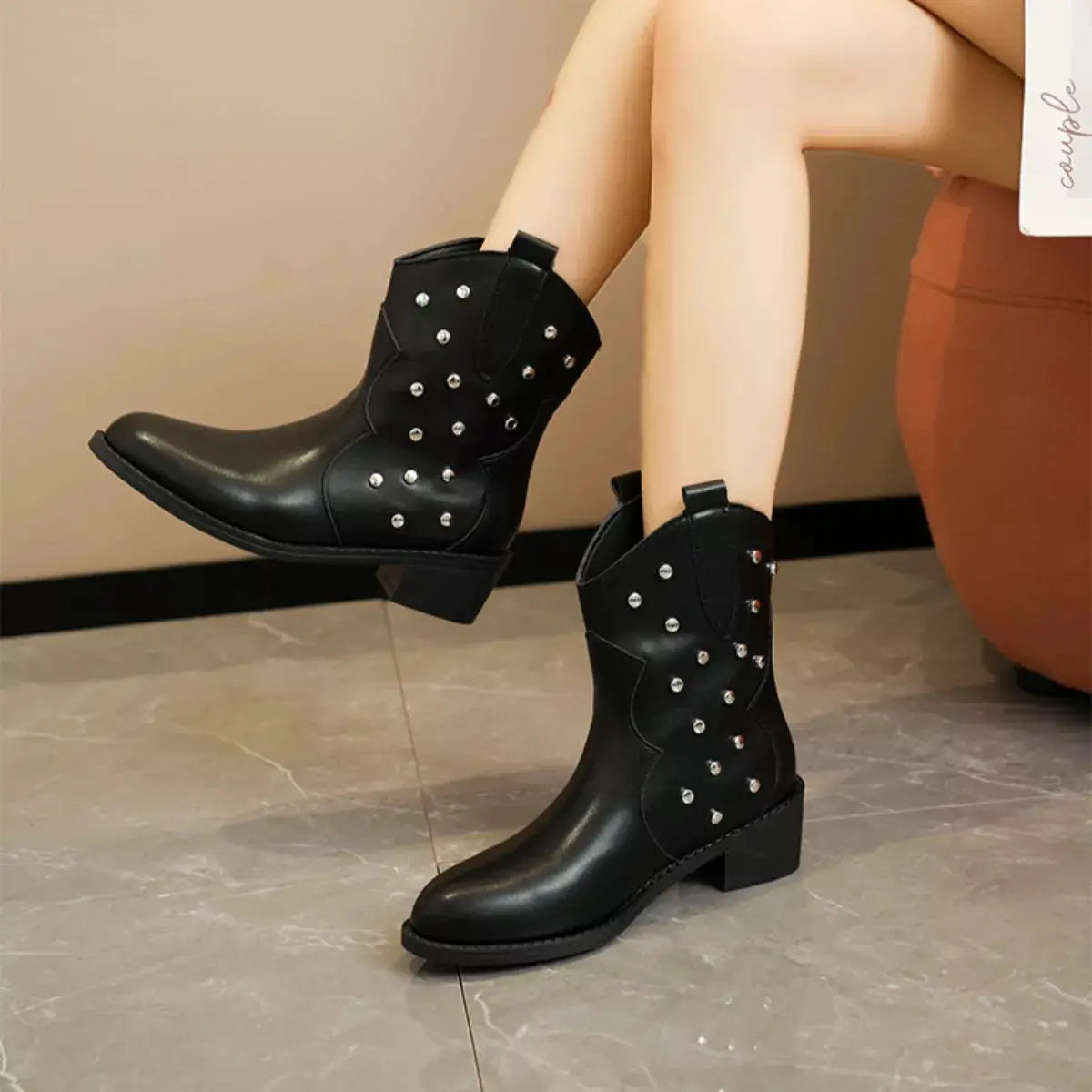 Studded Western Ankle Boots by Trendsi