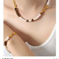 Tiger's Eye Freshwater Pearl 18K Gold-Plated Bead Necklace by Trendsi