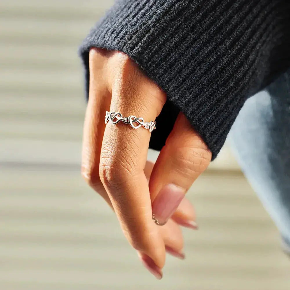 Knotted Hearts 925 Sterling Silver Open Ring by Trendsi