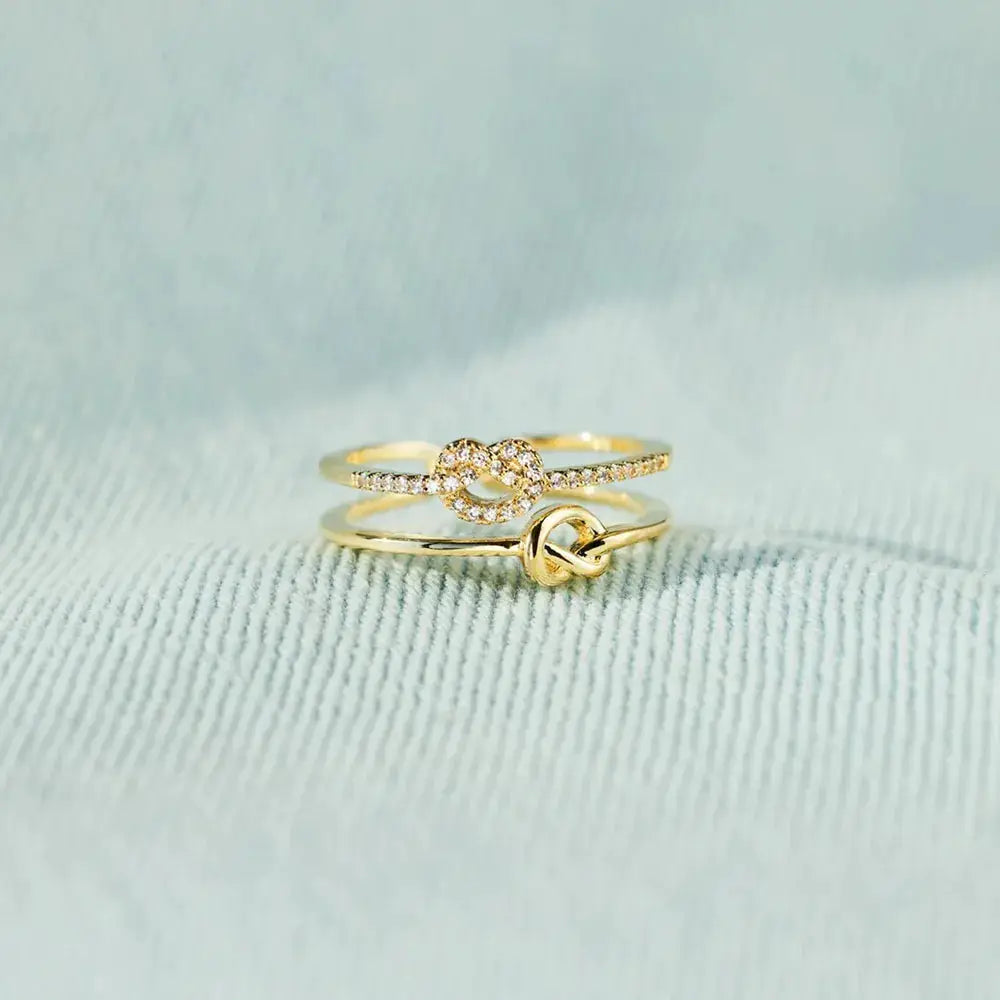 925 Sterling Silver Double-Layered Knot Ring by Trendsi