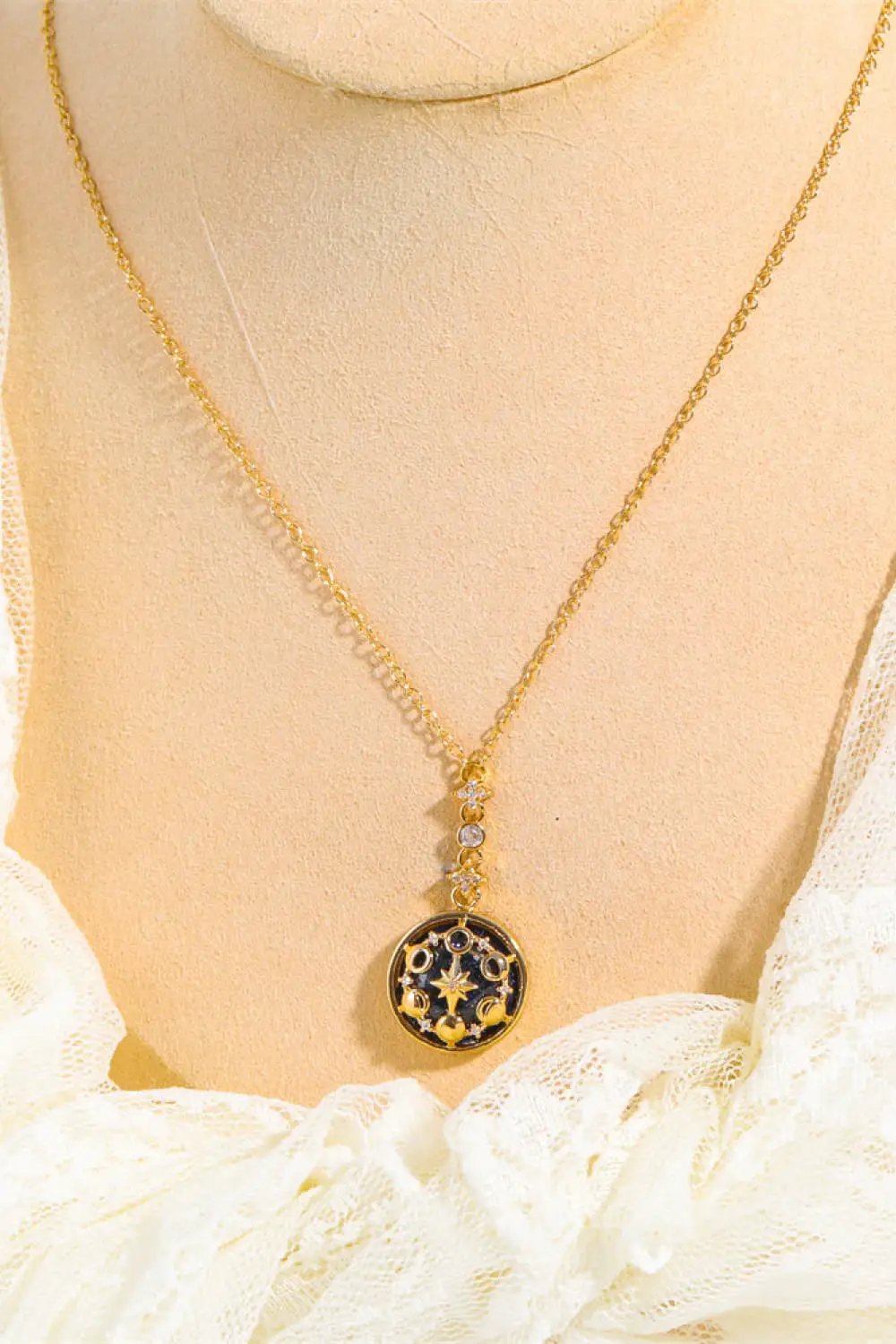 Vintage Blue Sandstone Pendant Copper Necklace by Trendsi