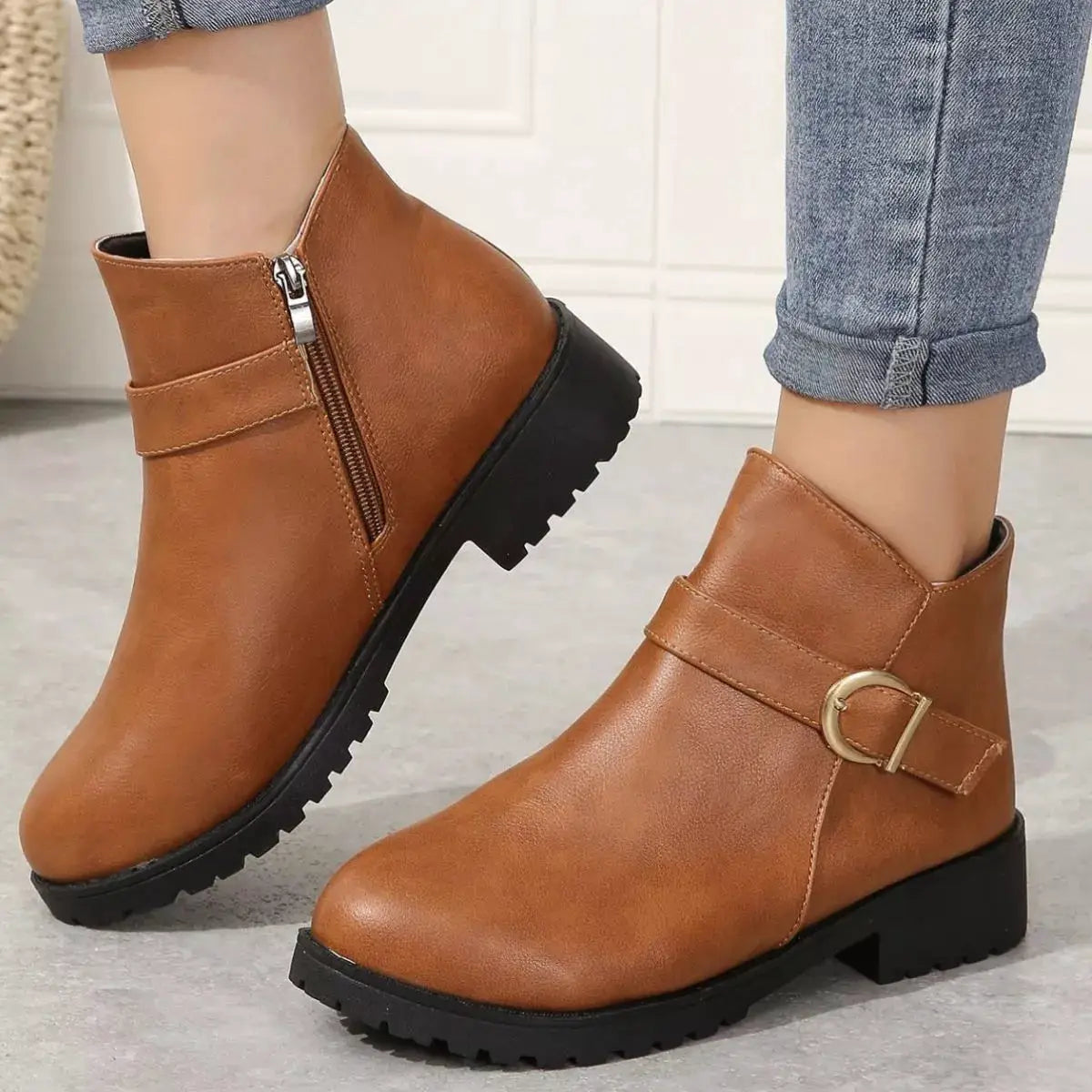 Round Toe Block Heels Boots by Trendsi