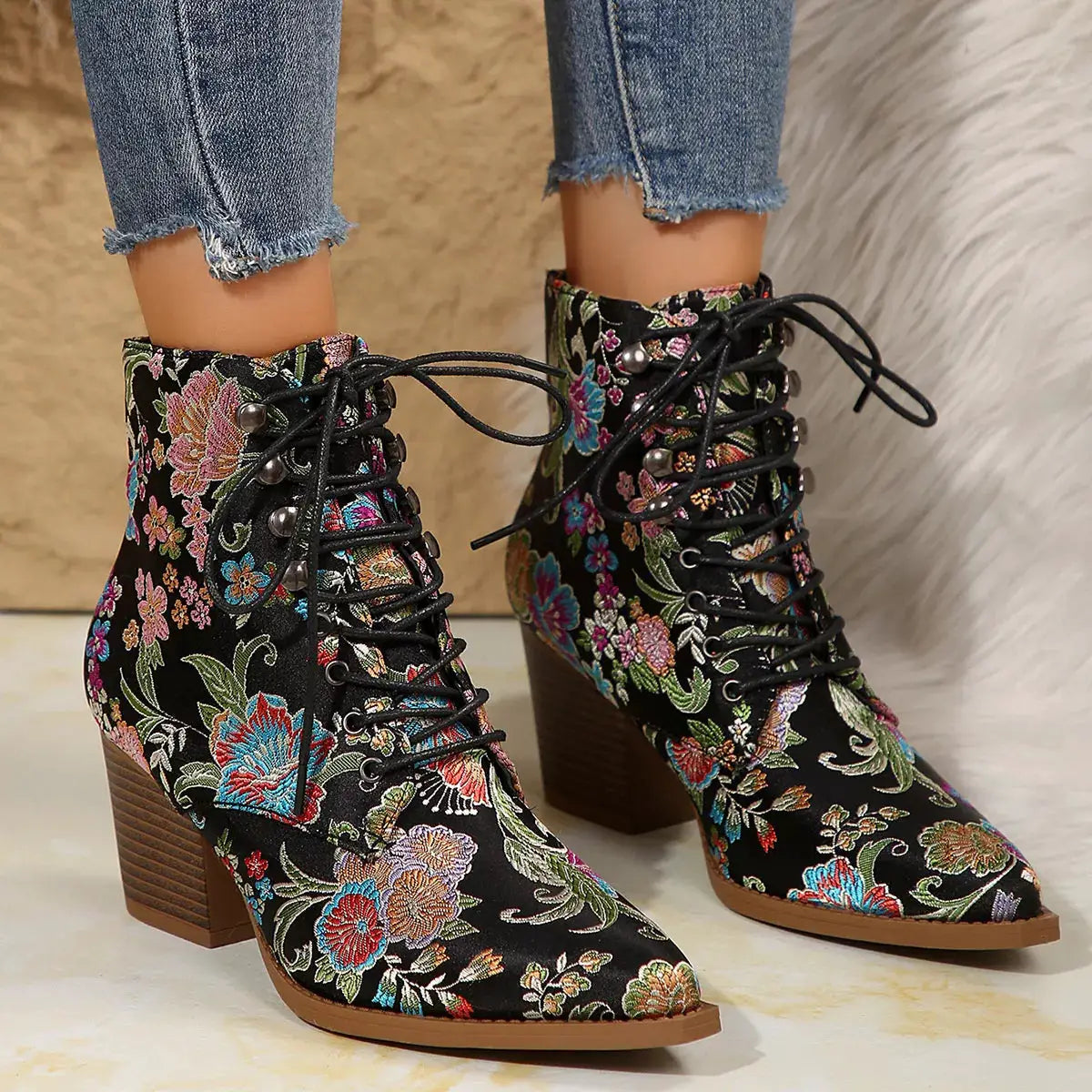 Point Toe Block Heels Boots by Trendsi