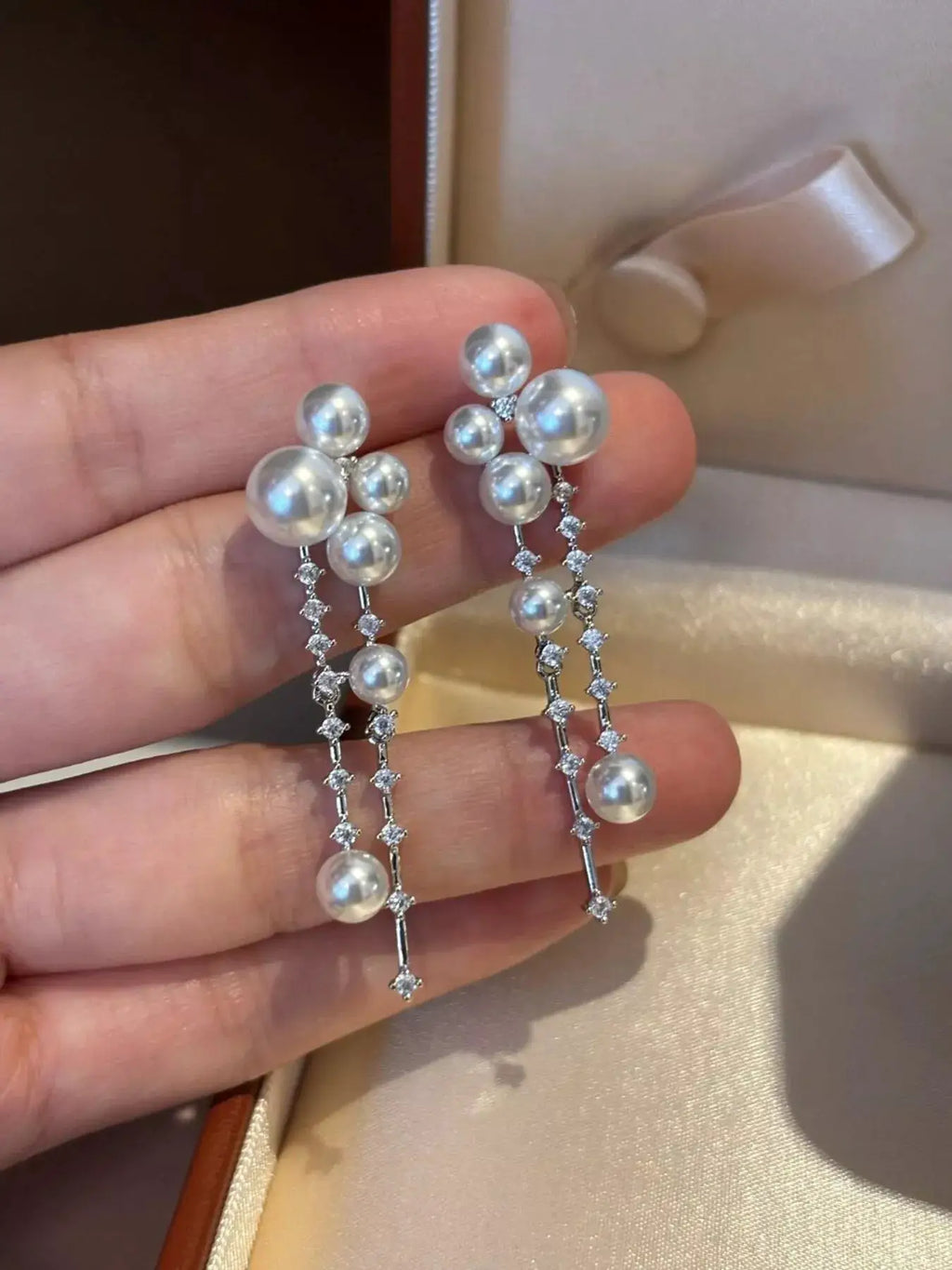 Pearl Cluster Dangle Earrings by Trendsi