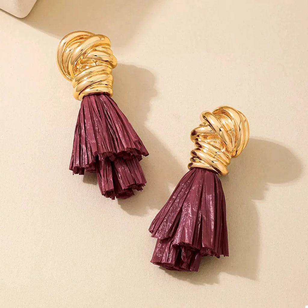 Golden Wire Wrapped Tassel Drop Earrings by Trendsi