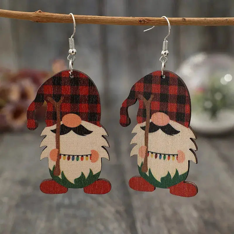 Wooden Pointed Hat Gnome Earrings by Trendsi