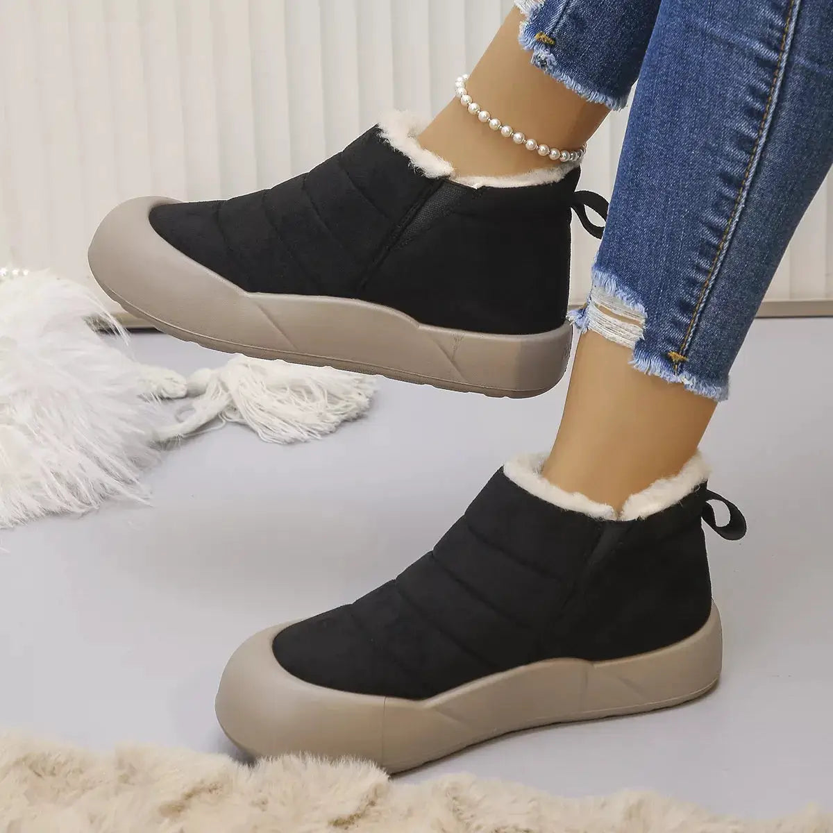 Warm Plush Lined Ankle Boots by Trendsi