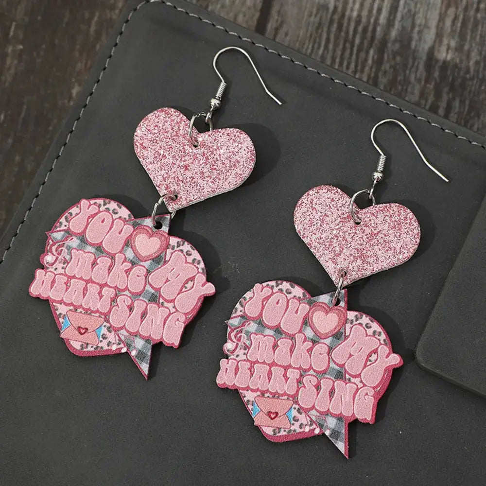 Heart Shape Wooden Earrings by Trendsi