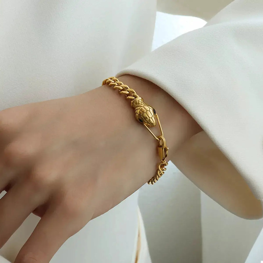 Titanium Steel Zircon Snake Bracelet by Trendsi