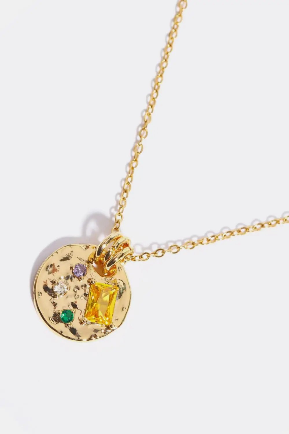 Inlaid Multicolored Zircon Round Pendant Copper Necklace by Trendsi