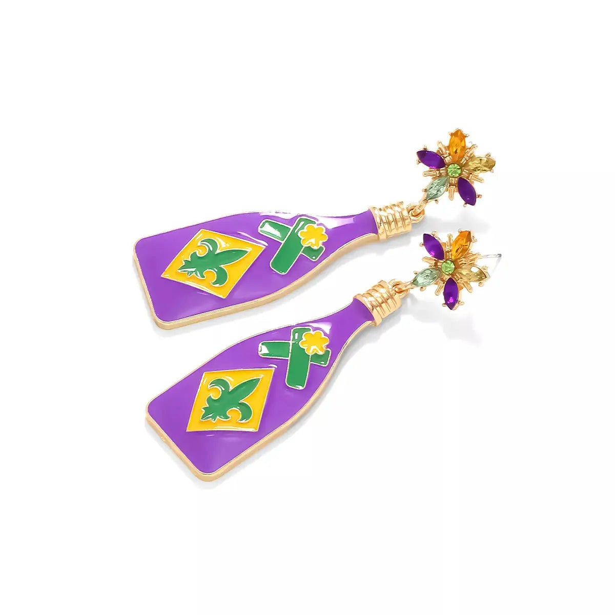 Mardi Gras Bottle Dangle Earrings by Trendsi