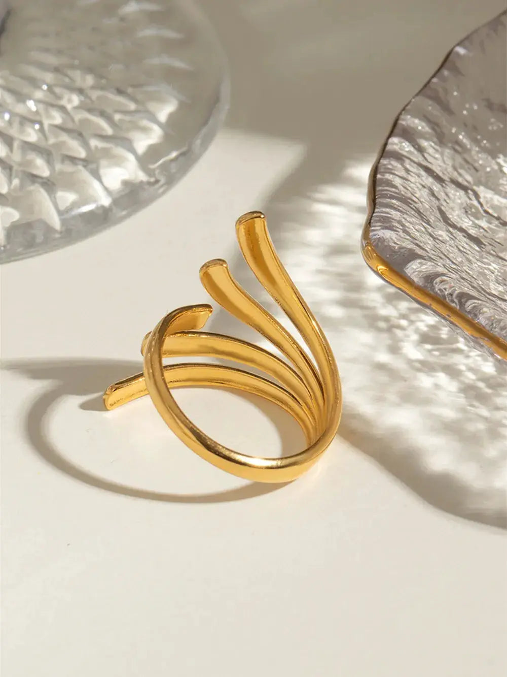 18K Gold-Plated Stainless Steel Irregular Open Ring by Trendsi