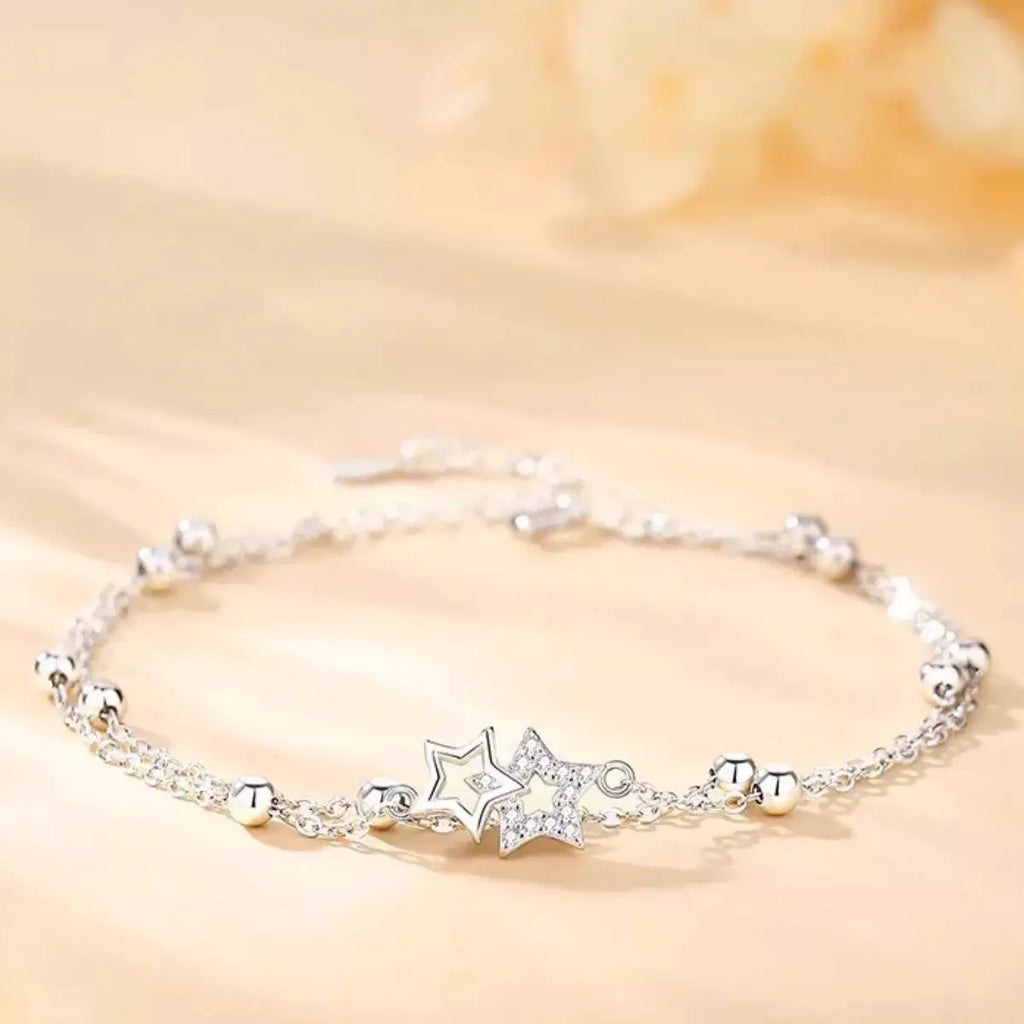 925 Sterling Silver Zircon Star Chain Bracelet by Trendsi