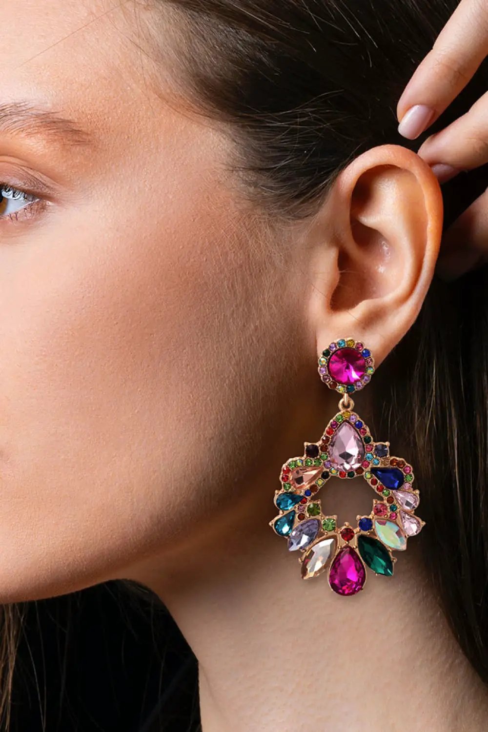 Zinc Alloy Frame Glass Stone Dangle Earrings by Trendsi
