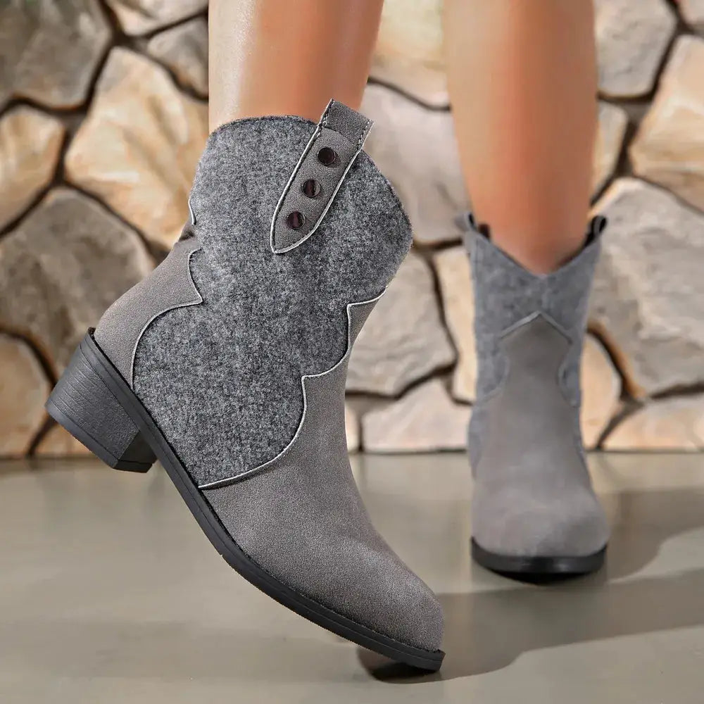 Suede Point Toe Block Heel Boots by Trendsi