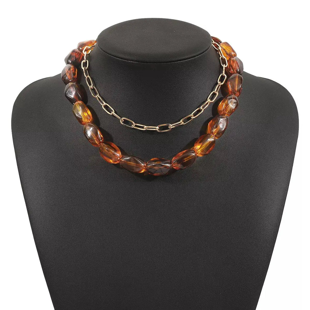 2 Piece Colorful Beaded Chain Necklace by Trendsi